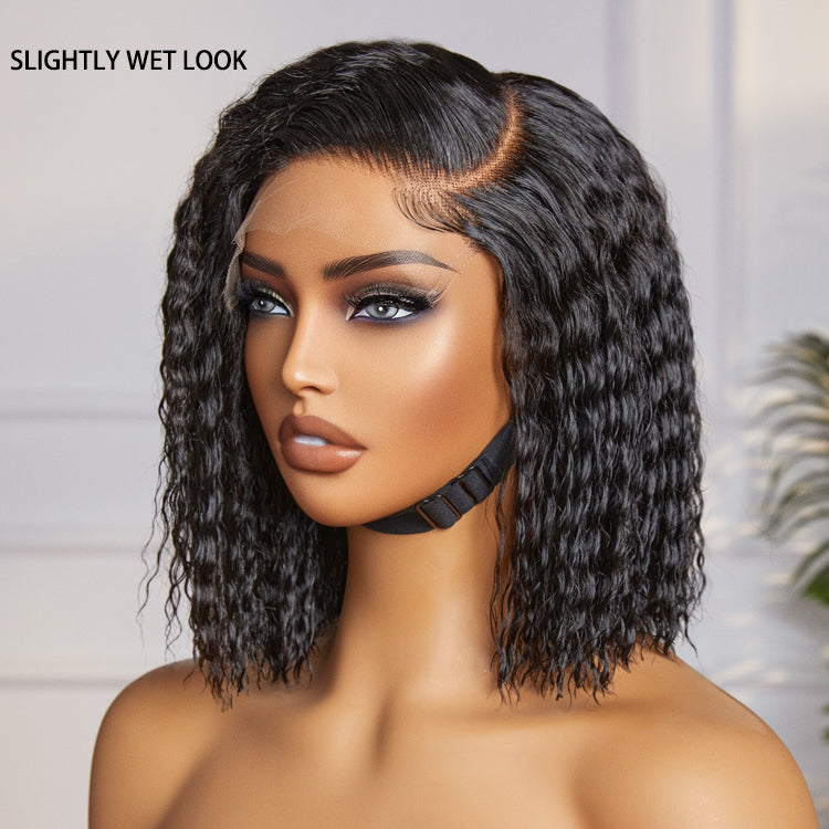 New Customers Only | Boho-Chic | Super Bob Bohemian Curly Minimalist HD Lace Glueless C Part Short Wig 100% Human Hair - US Only