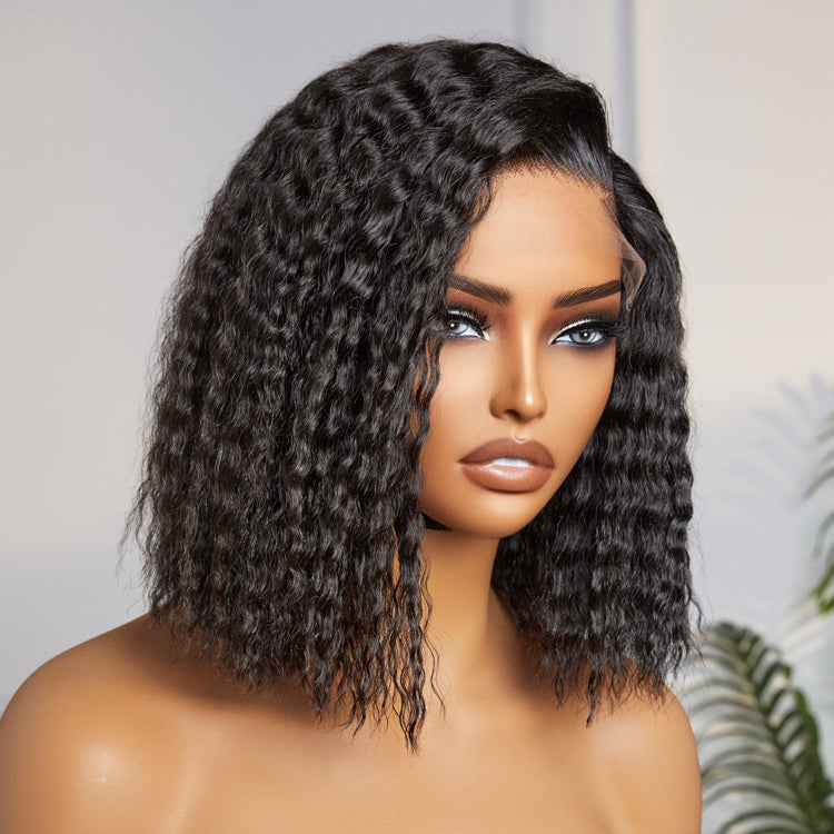 New Customers Only | Boho-Chic | Super Bob Bohemian Curly Minimalist HD Lace Glueless C Part Short Wig 100% Human Hair - US Only
