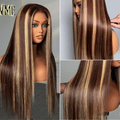 Exclusive Sale | Honey Blonde Highlight Silky Straight Glueless 5x5 Closure HD Transparent Lace Long Wig