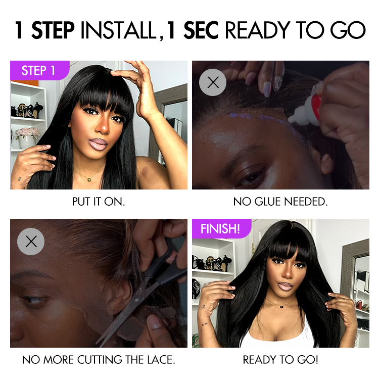 Exclusive Sale | Breathable Cap Yaki Straight Ultra Natural Minimalist Lace Long Wig with Bangs