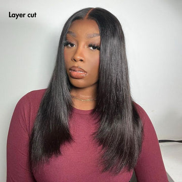 PRE MAX™ - Layer Cut Super Natural Hairline Silky Straight Glueless 13x4 Frontal Lace Wig Human Hair Pre-Cut Lace