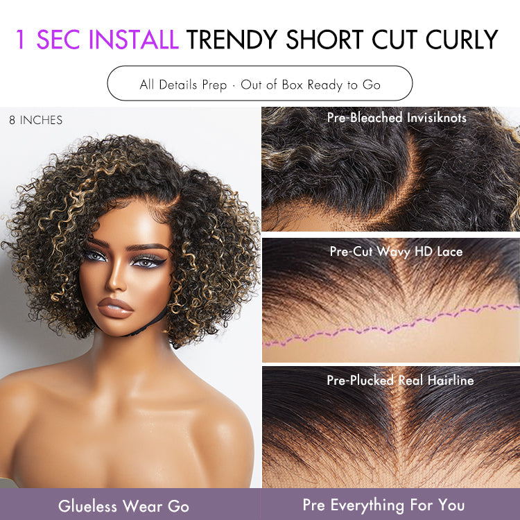 Special Offer | Trendy Short Cut Curly Minimalist HD Lace Glueless Side Part Wig 100% Human Hair