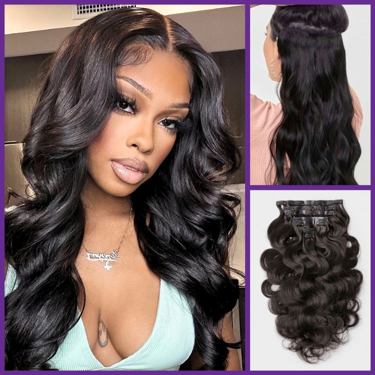 2 Packs Straight / Body Wave / Kinky Curly / Yaki Straight / Kinky Straight Clip in Hair Extensions with Free Gift