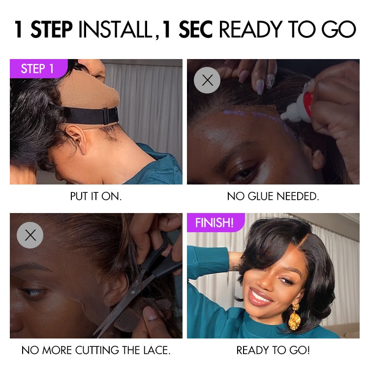 Weekly Special | 1 SEC INSTALL WIG | Elegant Boss Vibe Short Pixie Cut Natural Black / Ombre Brown Glueless Minimalist HD Lace Wig Ready to Go
