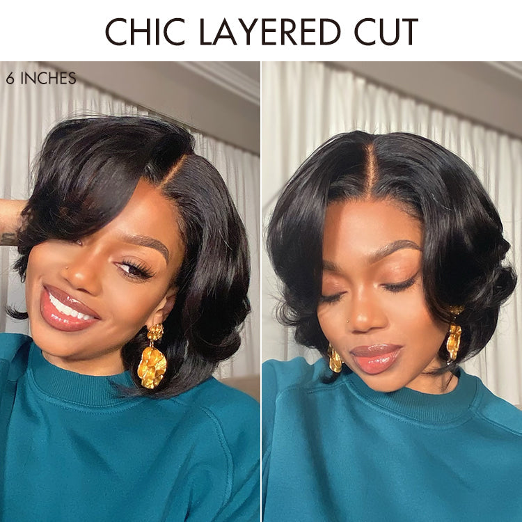 Weekly Special | 1 SEC INSTALL WIG | Elegant Boss Vibe Short Pixie Cut Natural Black / Ombre Brown Glueless Minimalist HD Lace Wig Ready to Go
