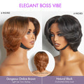 New Customers Only | 1 SEC INSTALL WIG | Elegant Boss Vibe Short Pixie Cut Natural Black / Ombre Brown Glueless Minimalist HD Lace Wig Pre Cut Lace