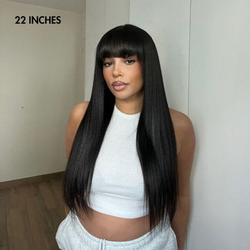 22 inches = $159.9 | Breathable Cap Yaki Straight Ultra Natural Minimalist Lace Long Wig with Bangs