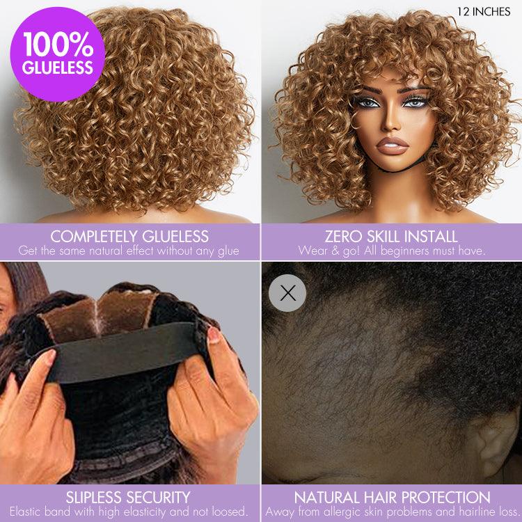Exclusive Sale | Lightweight Sun-kissed Vibe Blonde Short Cut Water Wave Glueless Minimalist Lace Wig with Bangs