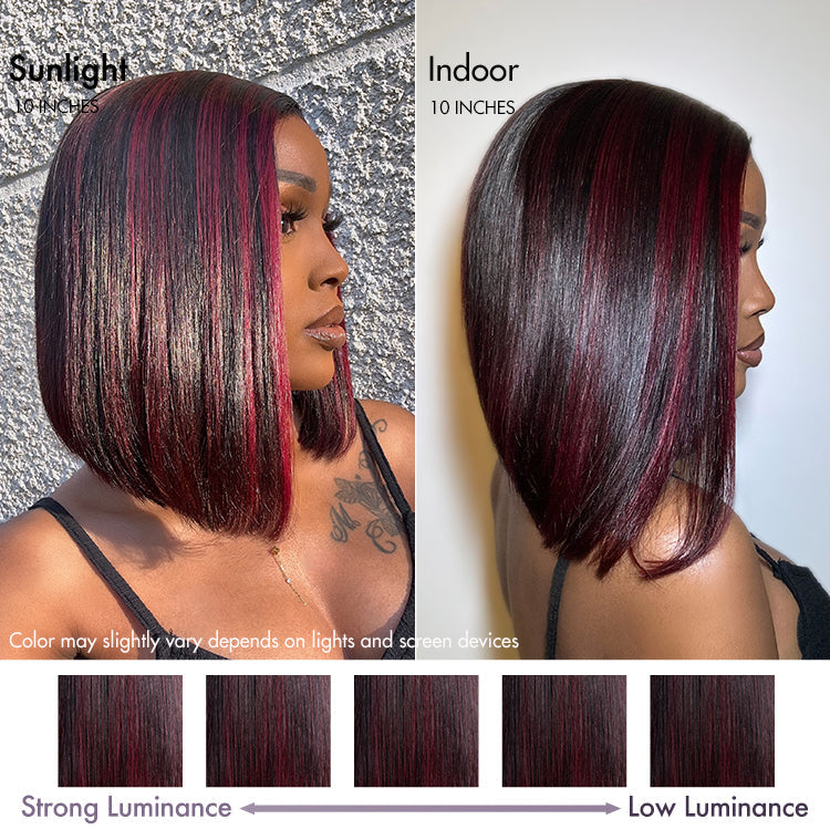 Weekly Special | Dark Red Highlights Silky Blunt Cut C Part Glueless Minimalist Lace Bob Wig Beginner Friendly