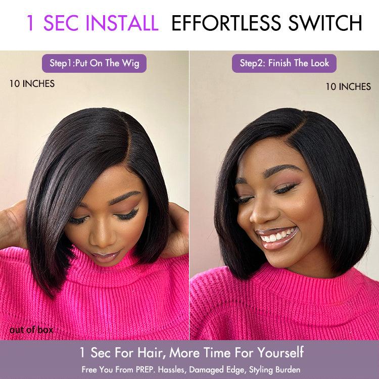 Exclusive Sale | Layered Cut Yaki Straight Left C Part Glueless Minimalist HD Lace Bob Wig Ready to Go