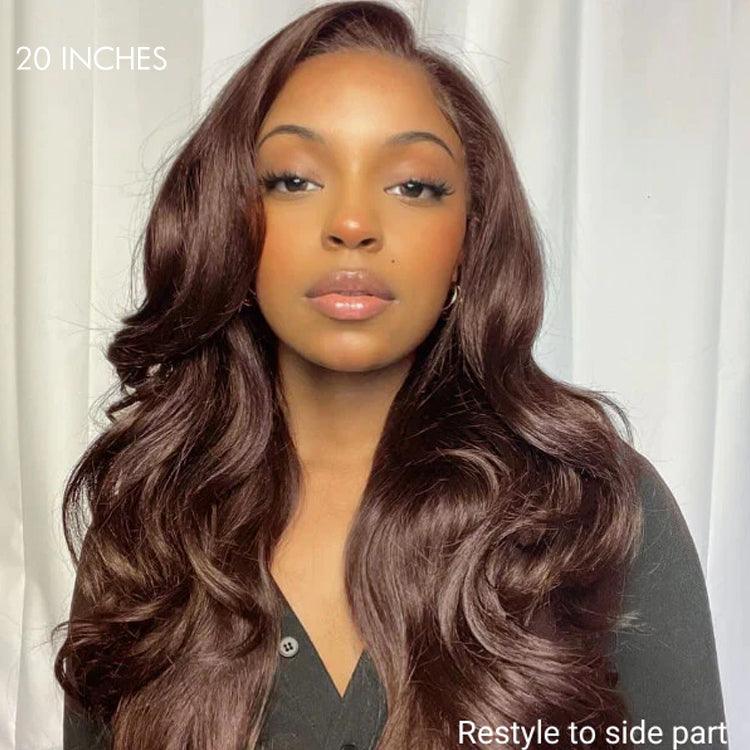 Chestnut Brown Loose Wave 5x5 Closure Lace Glueless Mid Part Long Wig 100% Human Hair - US Only