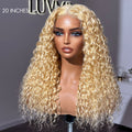 Exclusive Sale | Golden Blonde Water Wave Glueless 5x5 Closure Invisible HD Lace Long Blonde Curly Wig