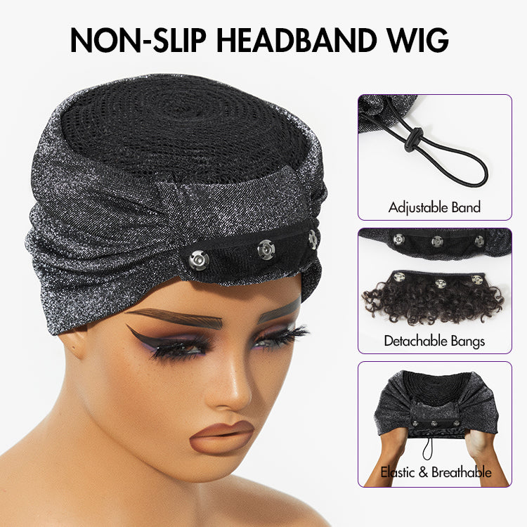 New Customers Only | Throw On & Go Glueless Afro Headband Short Curly Wig with Detachable Bangs