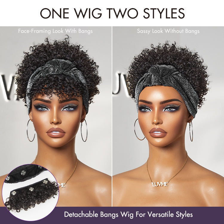 New Customers Only | Throw On & Go Glueless Afro Headband Short Curly Wig with Detachable Bangs