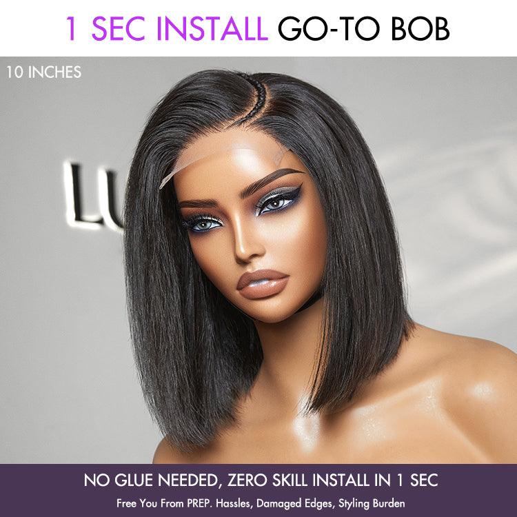 1 SEC INSTALL WIG | Pre-Styled Braided Silky Bob Glueless 4x4 Closure Lace Wig Pre Cut Lace - US Only
