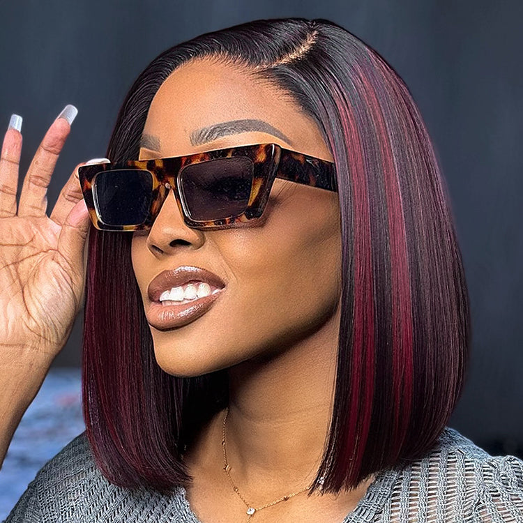Weekly Special | Dark Red Highlights Silky Blunt Cut C Part Glueless Minimalist Lace Bob Wig Beginner Friendly