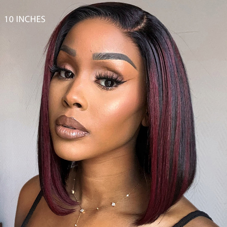 Weekly Special | Dark Red Highlights Silky Blunt Cut C Part Glueless Minimalist Lace Bob Wig Beginner Friendly