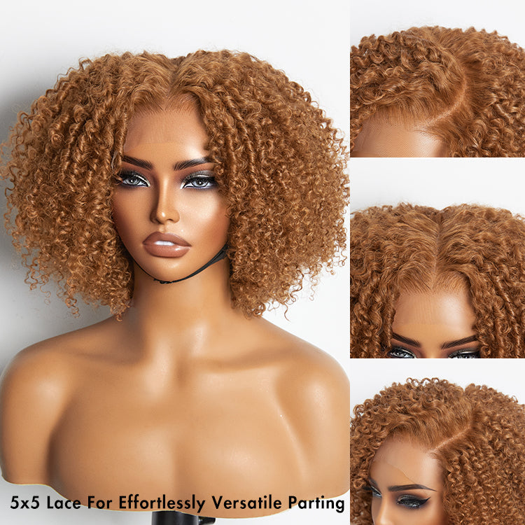 Go Natural Ease | Fluffy Ginger Jerry Curly Glueless 5x5 Closure Lace Wig - US Only