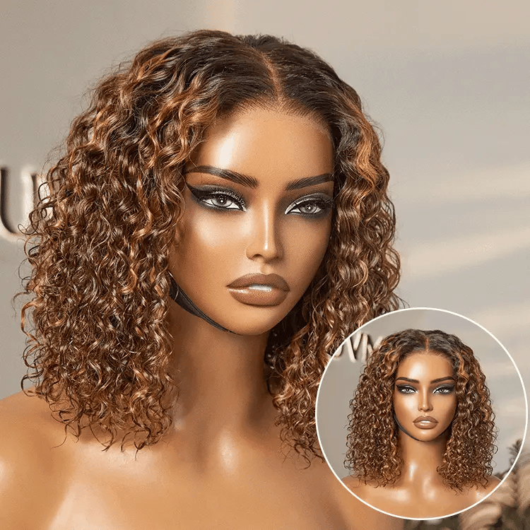 Crazy Wednesday | Brown Highlight / Natural Black / Blonde Highlight Deep Curly Glueless 5x5 Closure Pre-Cut Lace Wig Breathable Cap