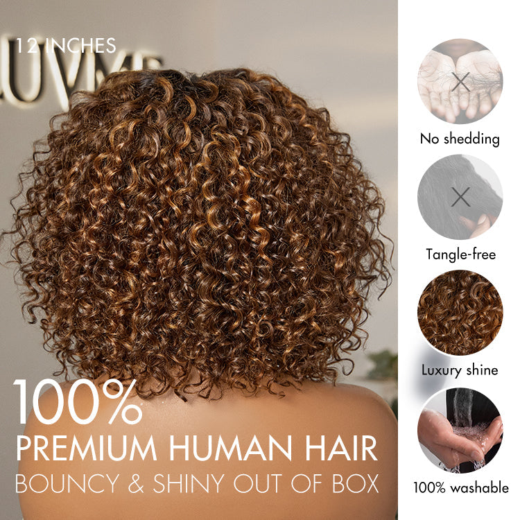Weekly Special | Brown Highlight / Natural Black / Blonde Highlight Deep Curly Glueless 5x5 Closure Pre-Cut Lace Wig Breathable Cap