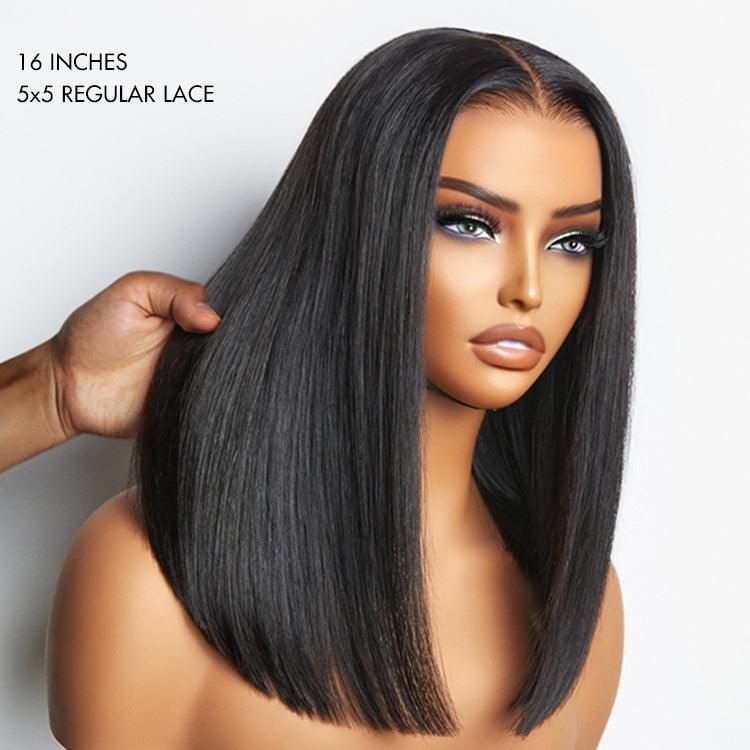 Crazy Wednesday | PreMax Wigs | Silky Blunt Cut Glueless 2x6 / 5x5 Closure Lace Shoulder Length Bob Wig Pre Plucked & Bleached