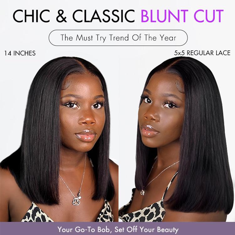 Crazy Wednesday | PreMax Wigs | Silky Blunt Cut Glueless 2x6 / 5x5 Closure Lace Shoulder Length Bob Wig Pre Plucked & Bleached