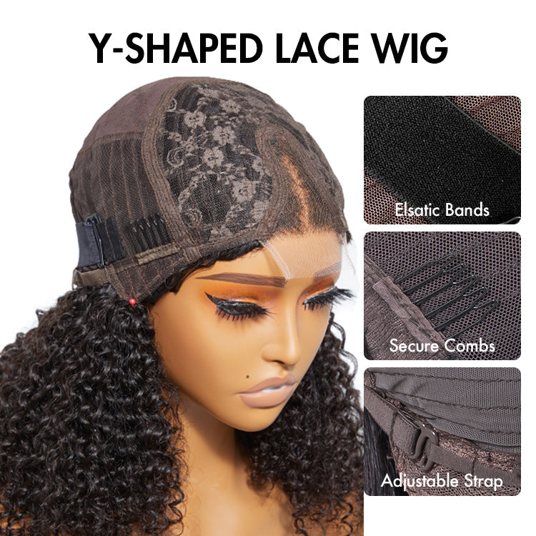 VIP DAY ONLY | 16 Inches Curtain Bangs Jerry Curly Glueless Y-Shape HD Lace Wig - US Only