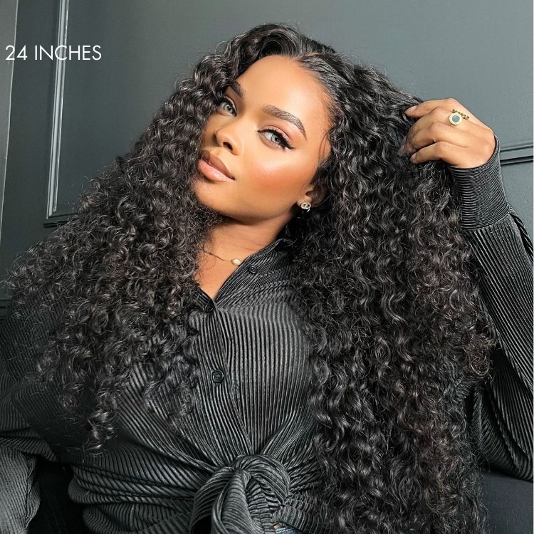 Exclusive Sale | 360 Lace Invisi Drawstring Super Natural Hairline Water Wave Free Part Human Hair Wig Pre-Cut Lace