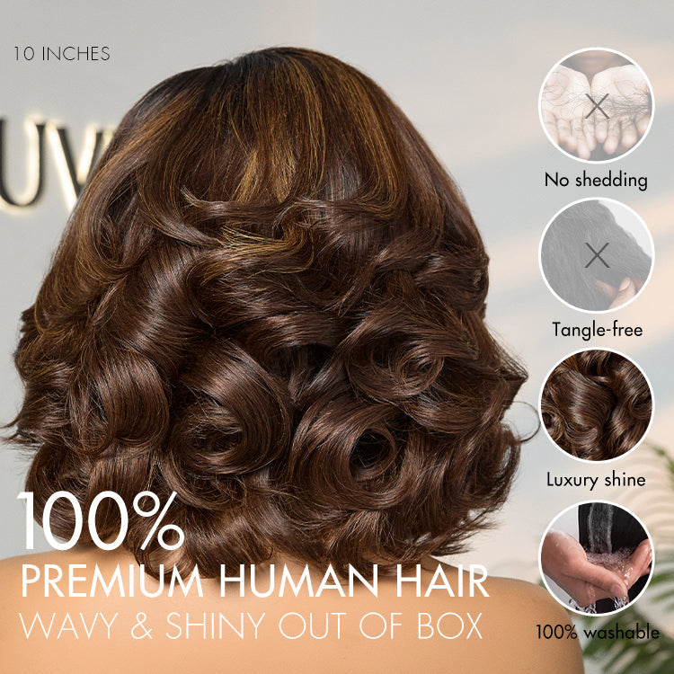 Ombre Brown Butterfly Layers Loose Wave Glueless Minimalist HD Lace Short Wig Easy to Wear - US Only
