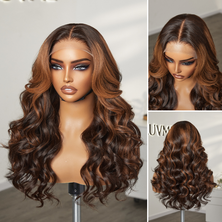 Luvme Hair 180% Density Elegant Copper Ombre Highlights Loose Body Wave Glueless 5x5 Closure Wig Breathable Cap