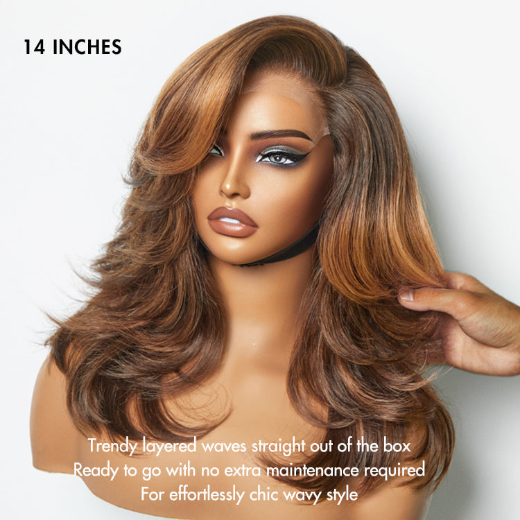 New Customers Only | Effortlessly Chic Layered Haircut Wavy Glueless HD Minimalist Lace Short Wig