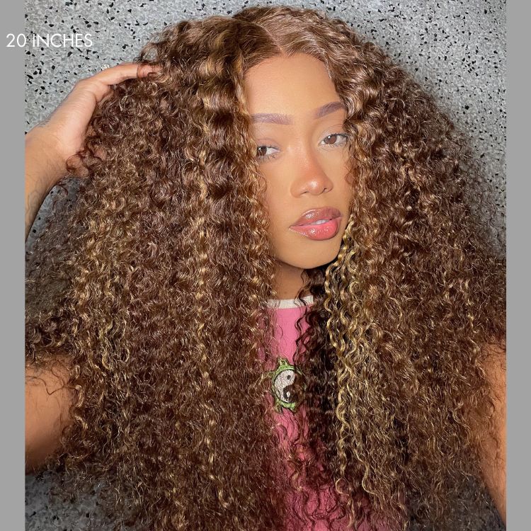 Weekly Special | Honey Blonde Highlight Kinky Curly Glueless 5x5 Closure HD Lace Wig Breathable Cap