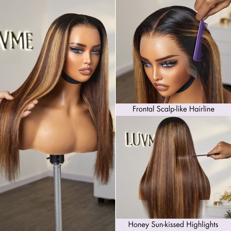 26 inches = $209.9 | Blonde Highlight Silky Straight Ear-to-ear Glueless 13x6 Frontal HD Lace Long Wig Pre-Cut Lace