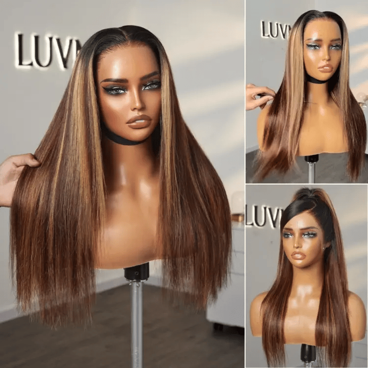 26 inches = $209.9 | Blonde Highlight Silky Straight Ear-to-ear Glueless 13x6 Frontal HD Lace Long Wig Pre-Cut Lace