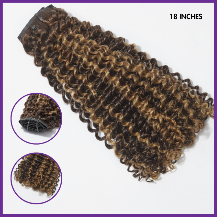 Seamless Brown Highlight Deep Wave Clip in Hair Extensions 135g 9pcs / 7pcs with Free Gift