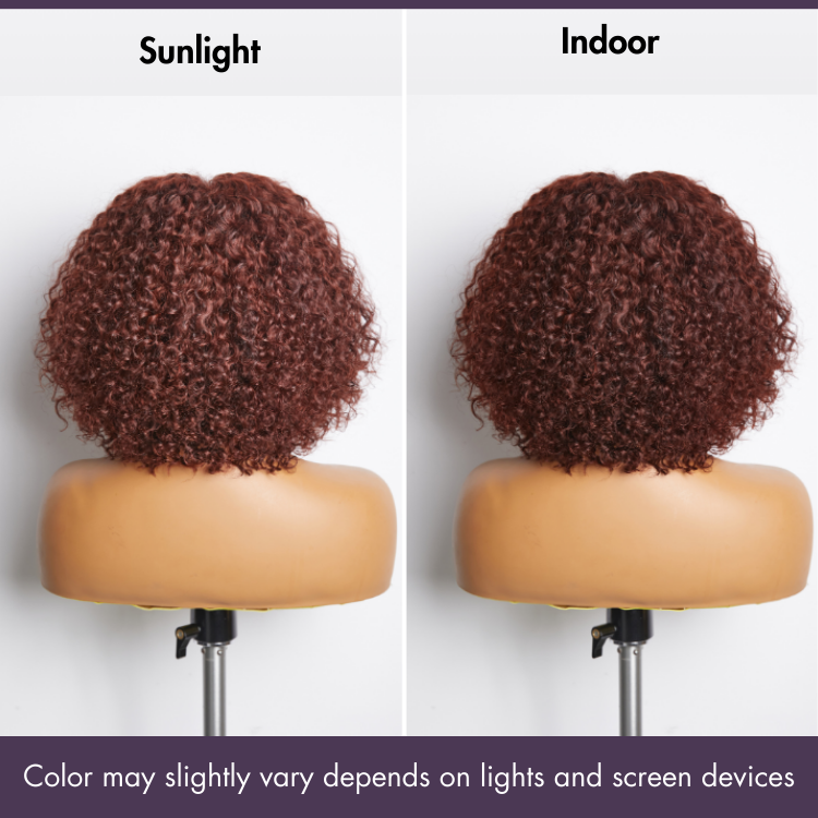 Dark Reddish Brown Water Wave Glueless 5x5 Closure Lace Short Curly Wig  - US Only