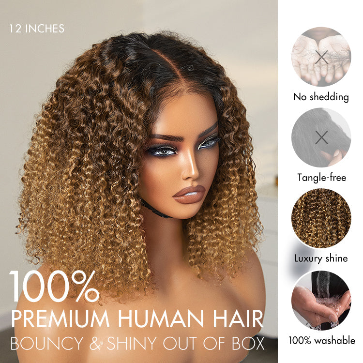 1 SEC INSTALL WIG | Sun-kissed Ombre Blonde Kinky Curly Glueless 5x5 Clouse Pre-Cut Lace Wig - US Only