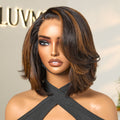 New Customers Only | Limited Design | Toffee Brown Mix Blonde / Natural Black Layered Cut Glueless 5x5 Closure Lace Bob Wig
