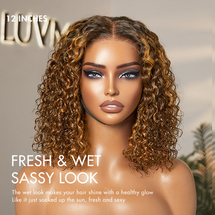New Customers Only | Brown Highlight / Natural Black / Blonde Highlight Deep Curly Glueless 5x5 Closure Pre-Cut Lace Wig Breathable Cap