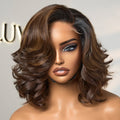 Ombre Brown Butterfly Layers Loose Wave Glueless Minimalist HD Lace Short Wig Easy to Wear - US Only