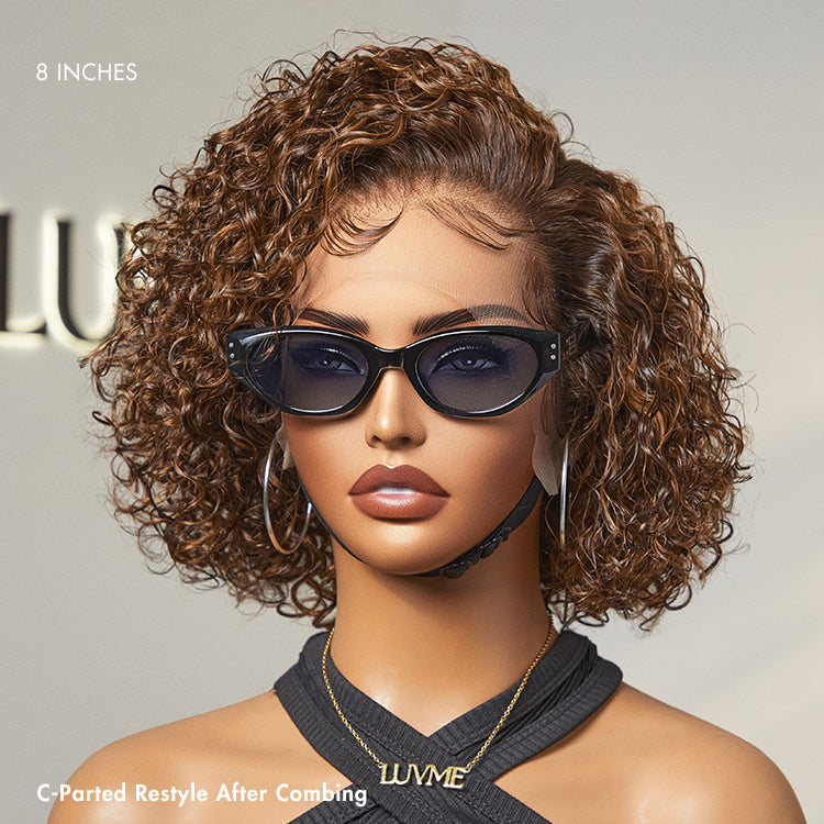 Crazy Wednesday | Brown Highlight / Jet Black Short Cut Slicked Back Curly Ear-to-ear Wide T Lace Wig