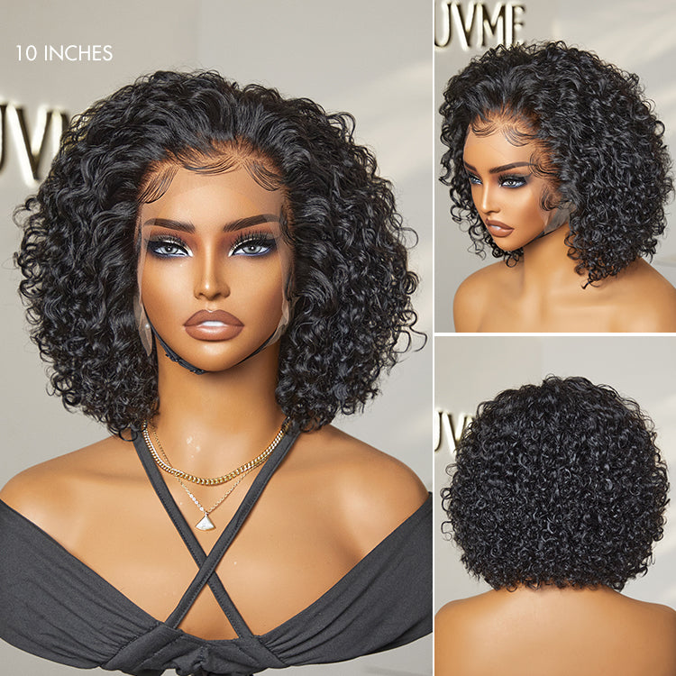 Crazy Wednesday | Brown Highlight / Jet Black Short Cut Slicked Back Curly Ear-to-ear Wide T Lace Wig