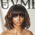 Tiktok Exclusive Deal | Put On and Go Reddish Purple / Brown Highlight / Natural Black Layered Cut Yaki Straight Minimalist Lace Bob Wig with Bangs