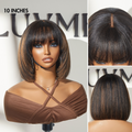 Tiktok Exclusive Deal | Put On and Go Reddish Purple / Brown Highlight / Natural Black Layered Cut Yaki Straight Minimalist Lace Bob Wig with Bangs