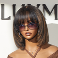 New Customers Only | Put On and Go Reddish Purple / Ash Blonde Highlight / Brown Highlight / Natural Black Layered Cut Yaki Straight Minimalist Lace Bob Wig