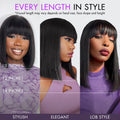 Exclusive Discount | Put On and Go Realistic Glueless Yaki Straight Bob With Bangs Minimalist HD Lace Wig 100% Human Hair
