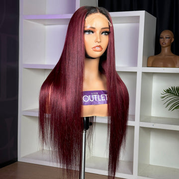 Special Deal | Patricia Burgundy Reddish Silky Straight 5x5 Closure HD Lace Glueless Long Wig 100% Human Hair