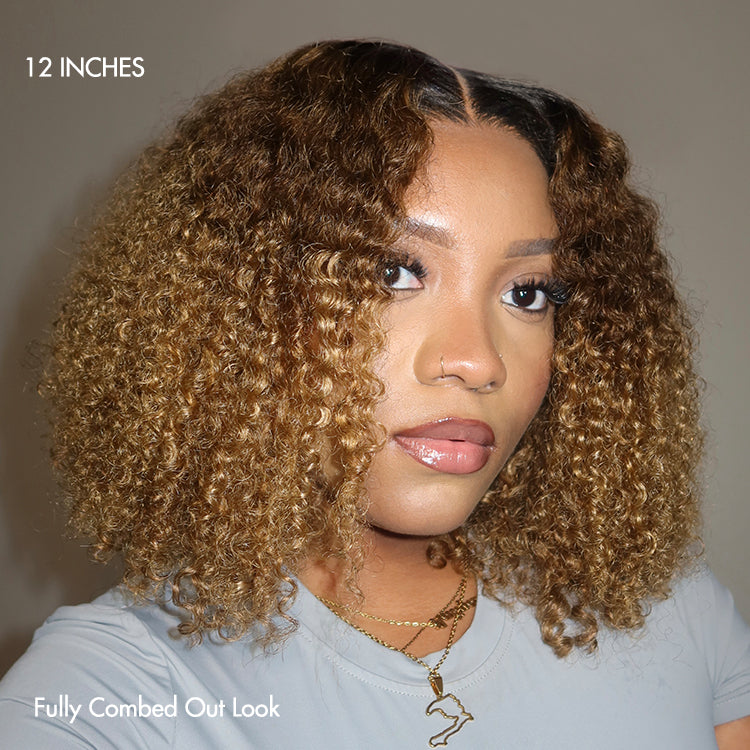 1 SEC INSTALL WIG | Sun-kissed Ombre Blonde Kinky Curly Glueless 5x5 Clouse Pre-Cut Lace Wig - US Only