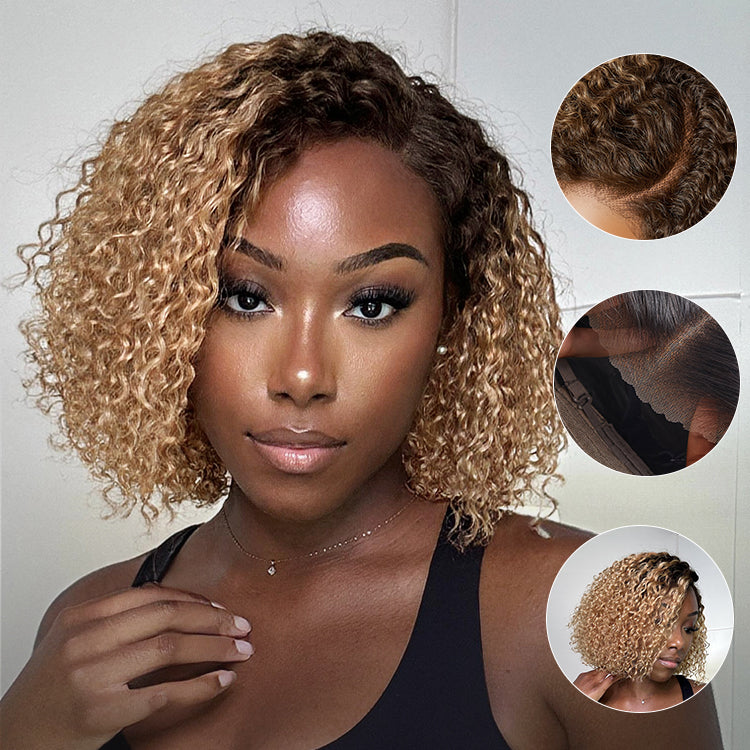 Put On & Go Ombre Ash Blonde Kinky Curly Glueless Minimalist HD Lace Wig Pre-Cut Lace - US Only