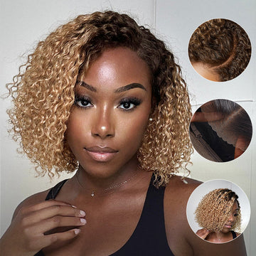 Put On & Go Ombre Ash Blonde Kinky Curly Glueless Minimalist HD Lace Wig Pre-Cut Lace - US Only